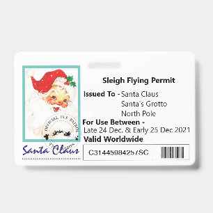 Santa's Sleigh Driving Licence For Kids ID Badge