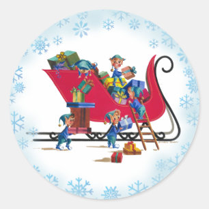 SANTA'S SLEIGH & ELVES by SHARON SHARPE Classic Round Sticker