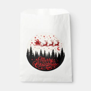 Santa's Sleigh Merry Christmas Forest Scene Art Favour Bags