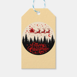 Santa's Sleigh Merry Christmas Forest Scene Art" Gift Tags