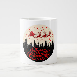 Santa's Sleigh Merry Christmas Forest Scene Art Large Coffee Mug
