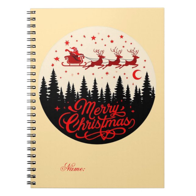 Santa's Sleigh Merry Christmas Forest Scene Art" Notebook (Front)
