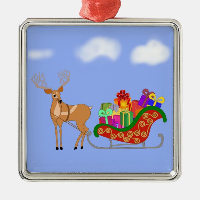 Santa's Sleigh Metal Tree Decoration (Front)