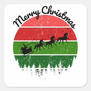 Santas Sleigh pulled by unicorns Square Sticker