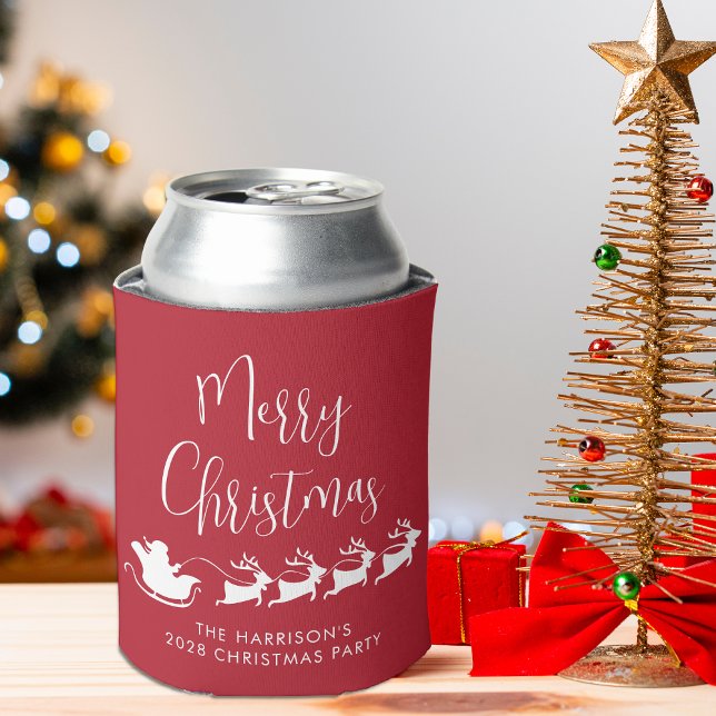 Santas Sleigh Red Christmas Party Can Cooler (Creator Uploaded)