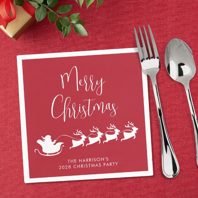 Santas Sleigh Red Christmas Party Napkin (Creator Uploaded)