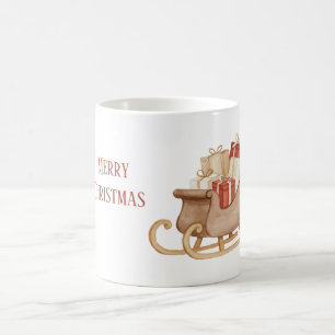 Santa's Sleigh Red Cream Gifts Coffee Mug