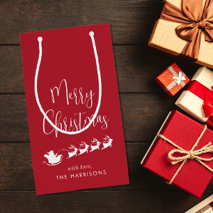 Santas Sleigh Red Merry Christmas  Small Gift Bag