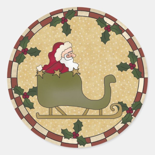 Santas Sleigh Round Stickers (Front)