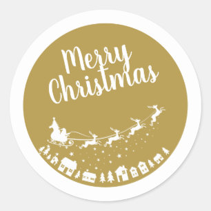 Santa's sleigh silhouette flying above the houses classic round sticker