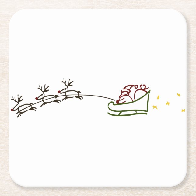 Santas Sleigh Square Paper Coaster (Front)
