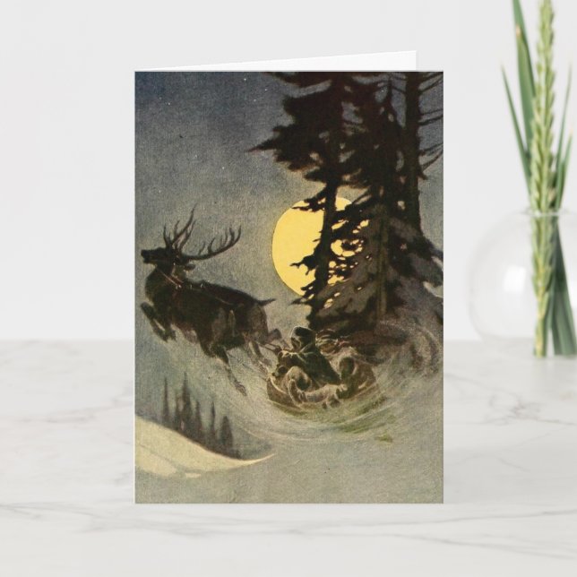 Santa's sleigh takes off holiday card (Front)