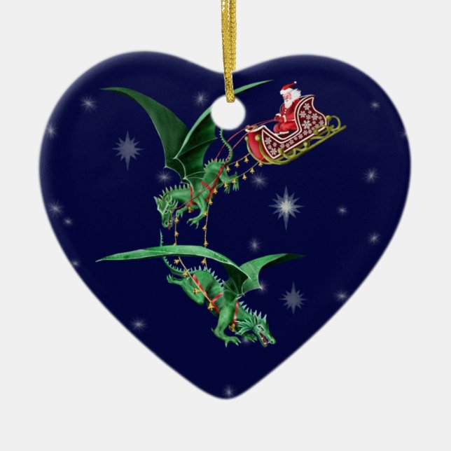 Santa's Sleigh with Dragons Ceramic Tree Decoration (Front)