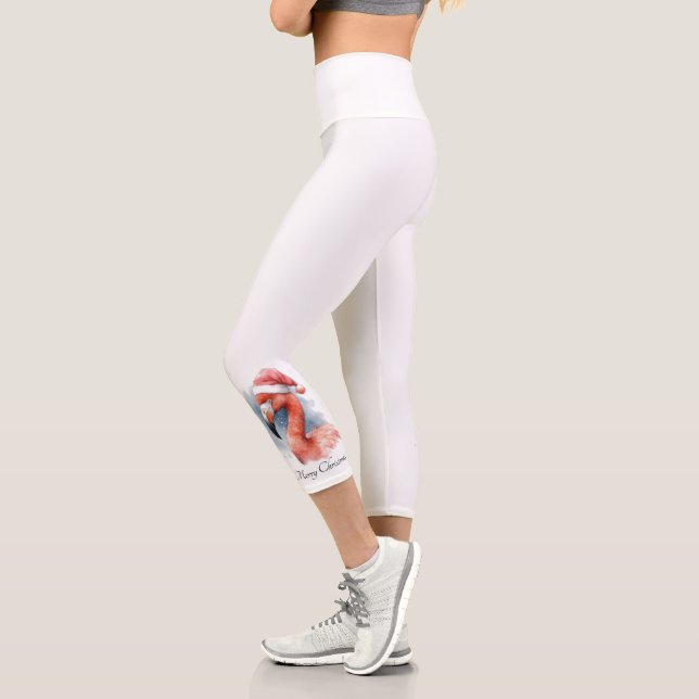 Santa's Snowbird Flamingo, custom Capri Leggings (Left)