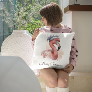 Santa's Snowbird Flamingo, custom Cushion