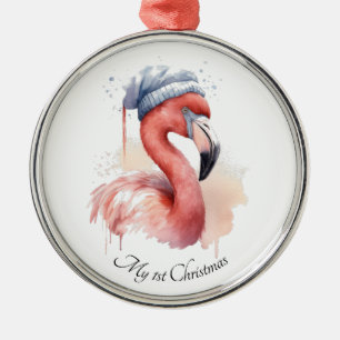 Santa's Snowbird Flamingo, custom Metal Tree Decoration