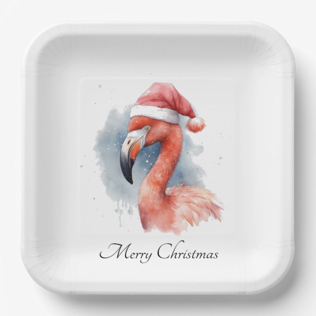 Santa's Snowbird Flamingo, custom Paper Plate (Front)