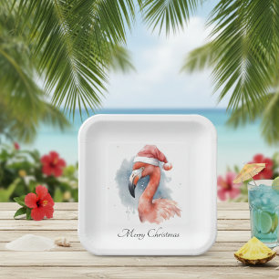 Santa's Snowbird Flamingo, custom Paper Plate
