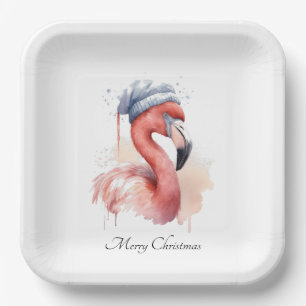Santa's Snowbird Flamingo, custom Paper Plate