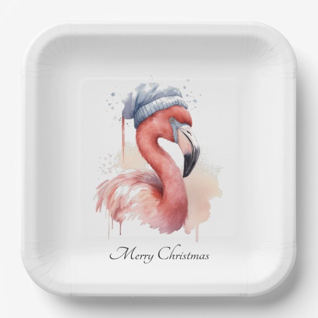 Santa's Snowbird Flamingo, custom Paper Plate (Front)