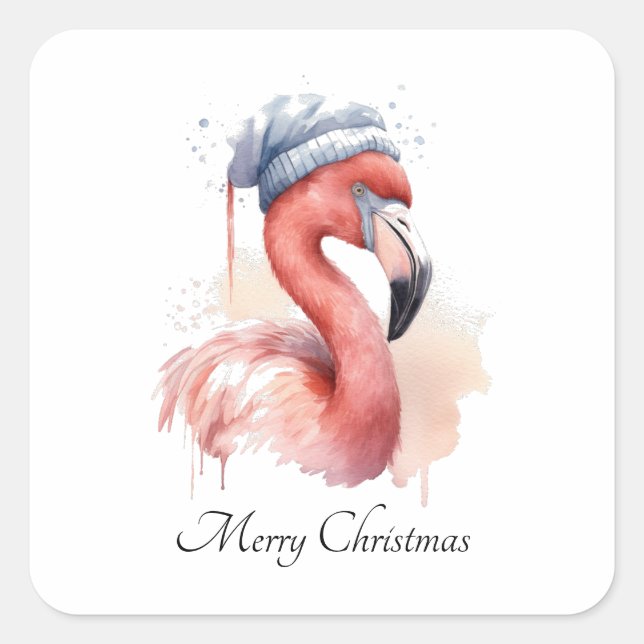 Santa's Snowbird Flamingo, custom Square Sticker (Front)