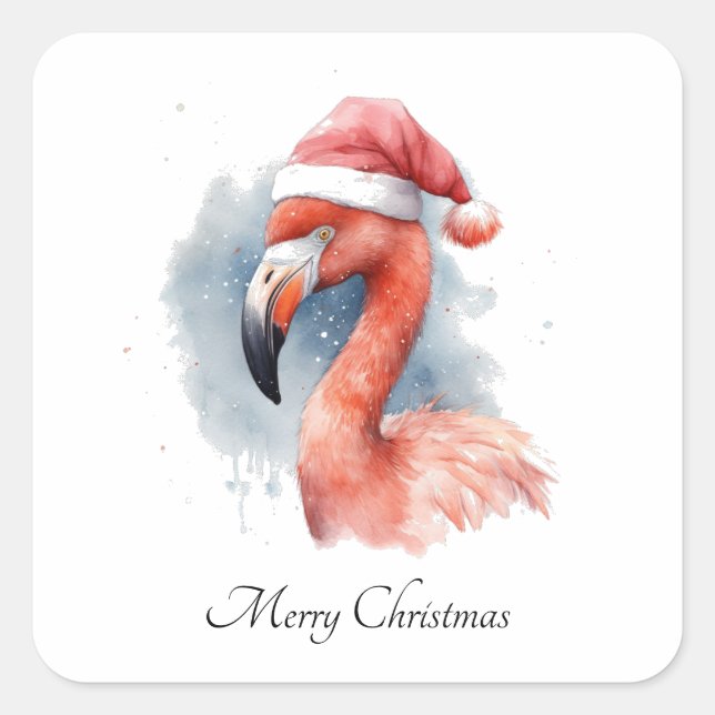 Santa's Snowbird Flamingo, custom Square Sticker (Front)