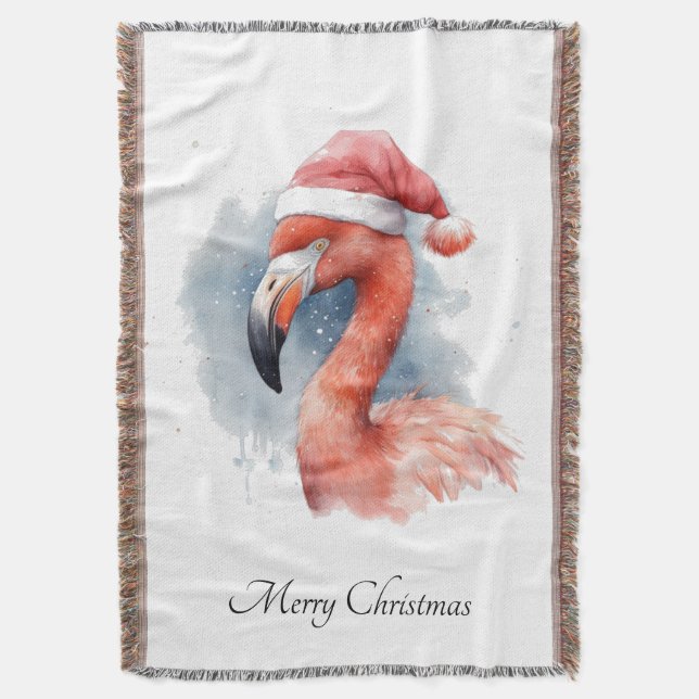 Santa's Snowbird Flamingo, custom Throw Blanket (Front Vertical)