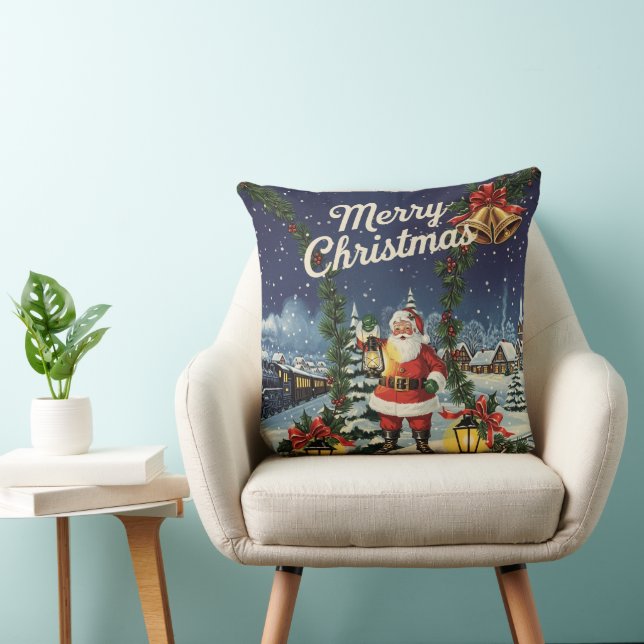 Santa's Snowy Express Retro Scene Cushion (Chair)