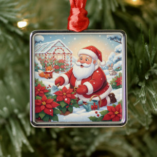 Santa's Snowy Poinsettia Greenhouse Garden Metal Tree Decoration