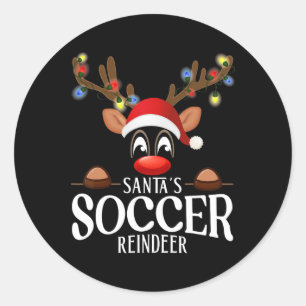 Santa's Soccer Reindeer Funny Xmas Matching Pjs  Classic Round Sticker