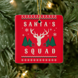 Santa's Squad Ugly Christmas Sweater Ceramic Ornament