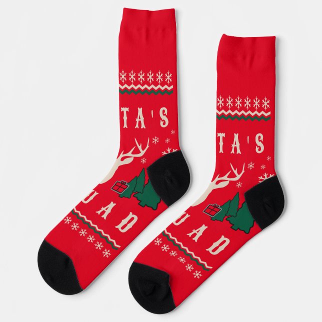 Santa's Squad Ugly Christmas Sweater Socks (Left)