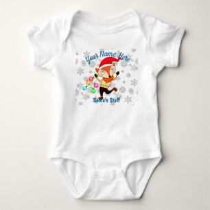 Santa's Staff Member Dancing Fox Christmas Custom Baby Bodysuit