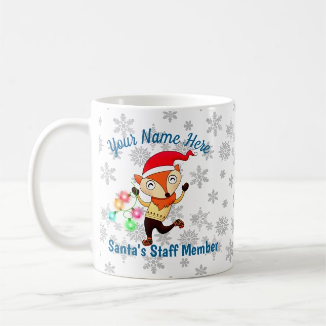 Santa's Staff Member Dancing Fox Christmas Custom Coffee Mug (Left)