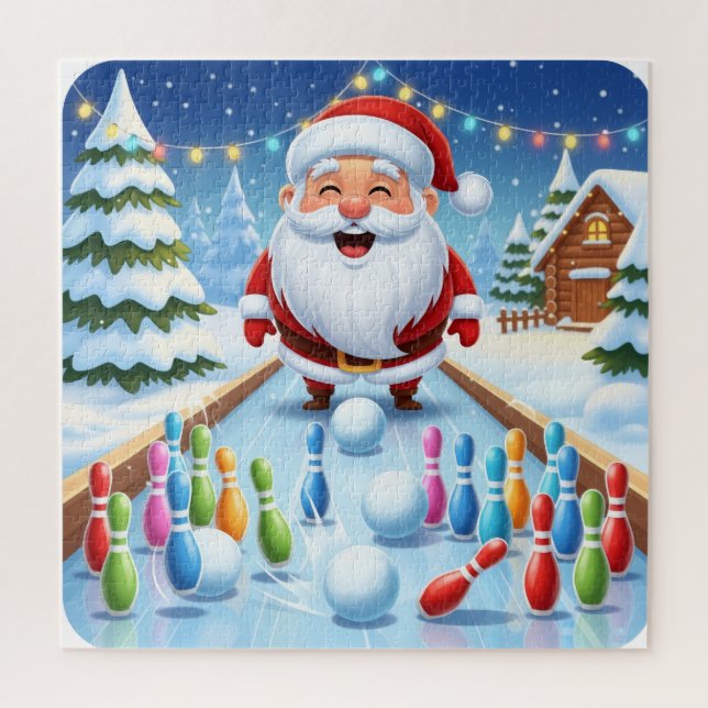 Santa's Strike! Christmas Candy Cane Bowling Jigsaw Puzzle (Vertical)