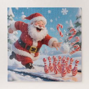Santa's Strike! Christmas Candy Cane Bowling Jigsaw Puzzle