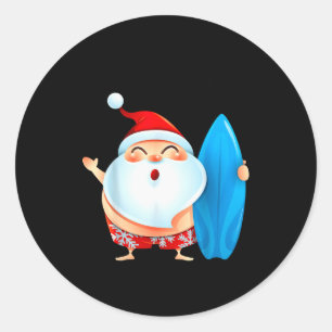 Santa's Surfing, Santa Christmas In July Classic Round Sticker