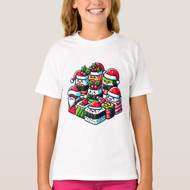 Santa's Sushi Delight - Festive Christmas Art T-Shirt (Front)