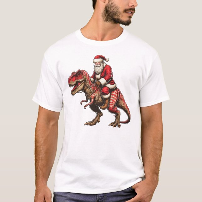 Santa's T-rex Ride Christmas T-Shirt (Front)