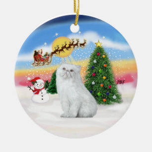 Santas Take Off - White Persian cat Ceramic Tree Decoration