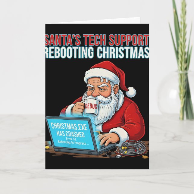 Santa's Tech Support Rebooting Christmas Funny  Card (Front)