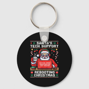 Santa's Tech Suprt Rebooting Christmas Ugly Santa  Key Ring