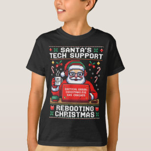 Santa's Tech Suprt Rebooting Christmas Ugly Santa T-Shirt