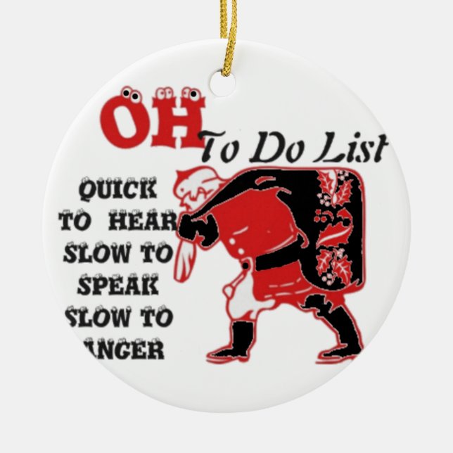 Santa's To-Do List Collection. Ceramic Tree Decoration (Front)