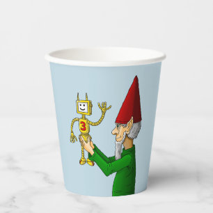 Santa's toymaker presents the new toy robot paper cups