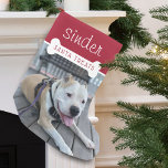 Santa's Treats Dog Fun Photo Small Christmas Stocking<br><div class="desc">Stop Santa in his tracks this year with fabulous one-of-a-kind stockings. Your dog will love this fun Christmas stocking personalised just for them. The stocking features your pets personalise name with a white dog bone that overlays the words "Santa treats". Cute and festive and plenty of room for dog treats...</div>