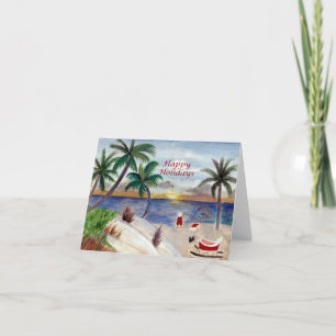 Santa's tropical beach break Christmas card