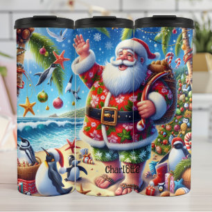 Santa's Tropical Beach Christmas Fun Thermal Tumbler