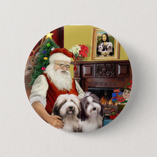 Santa's Two Bearded Collies 6 Cm Round Badge (Front)