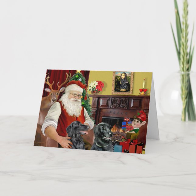 Santa's Two Flat Coated Retrievers Holiday Card (Front)